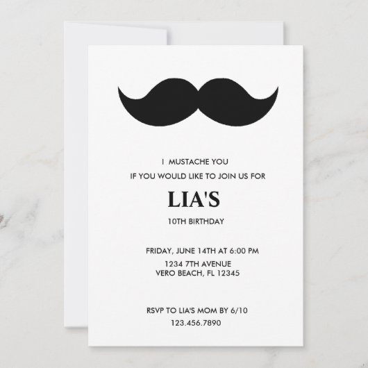 Filles ou garçons Moustache Invitation fête d'anni (Devant)