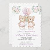 Filles Ours Twin Communion Invitations (Devant / Derrière)