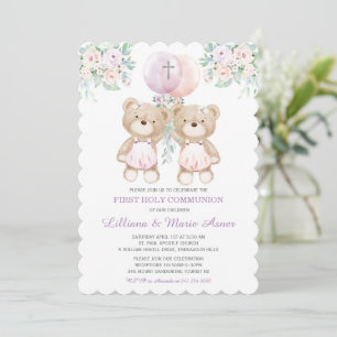 Filles Ours Twin Communion Invitations