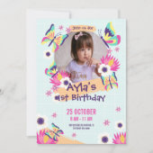Filles Papillon 1er Anniversaire Invitation avec p (Devant)