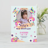 Filles Papillon 1er Anniversaire Invitation avec p (Debout devant)