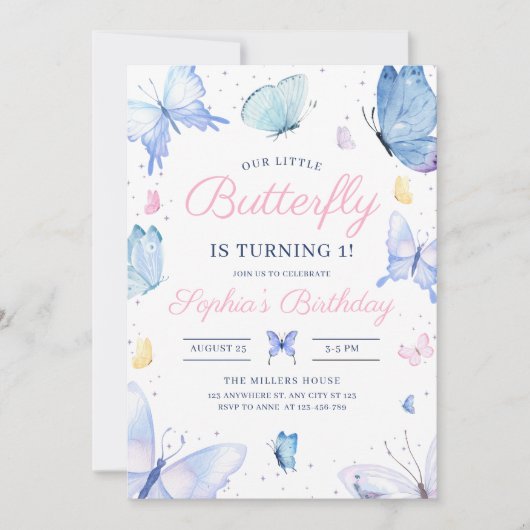 Filles papillon Invitation d'anniversaire, Papillo (Devant)