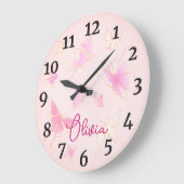 Filles Papillon rose Enfants Nursery Horloge ronde (Angle)