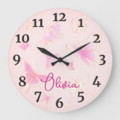 Filles Papillon rose Enfants Nursery Horloge ronde (Recto)