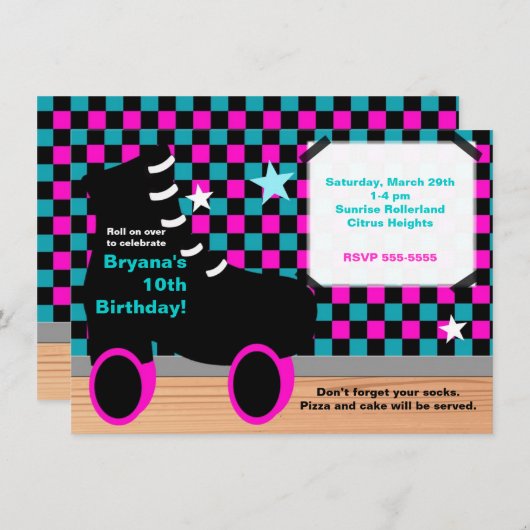 Filles Patinage Turquoise Rose Patinage Invitation (Devant / Derrière)