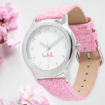 Filles personnalisées Nom Pink Parties scintillant<br><div class="desc">Personnalisée, personnalisée, les enfants filles amusant cool ceinture de parties scintillant rose girly, coque en acier inoxydable, montre poignet. Entrez simplement le nom. Allez-y créez une merveilleuse montre personnalisée pour la princesse du lil dans votre vie - fille, soeur, nièce, petite-fille, fillette, belle-fille. Fait un grand cadeau personnalisé pour l'anniversaire,...</div>