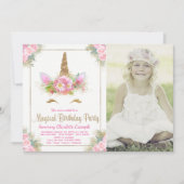Filles Photo Unicorn Invitations de fête d'anniver (Devant)