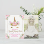 Filles Photo Unicorn Invitations de fête d'anniver (Debout devant)