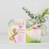Filles Photo Unicorn Invitations de fête d'anniver (Debout devant)