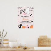 Filles Pink Boo Halloween Affiche de bienvenue d'a (Cuisine)