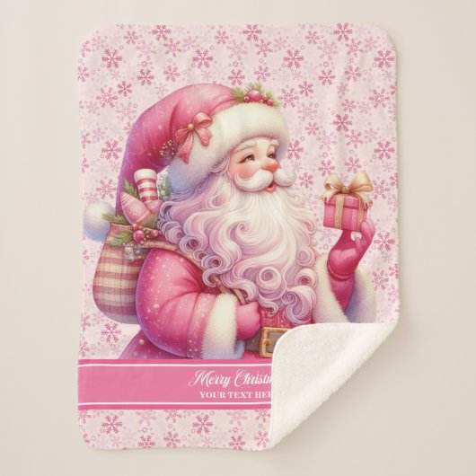 Filles Pink Père Noël Couverture de Noël Nom perso (Devant)