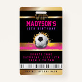 Filles Pink VIP SOCCER TOUT ACCÈS Gold Pass Badge (Devant)