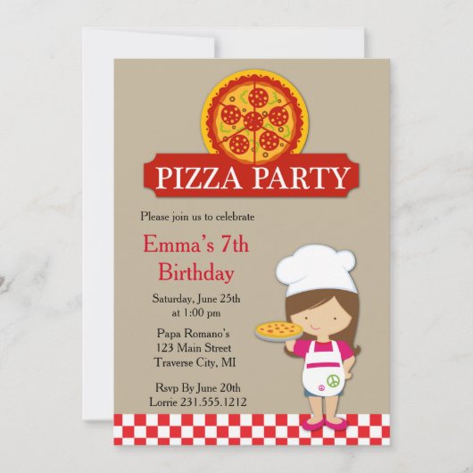 Filles Pizza fête Anniversaire Invitation (Devant)