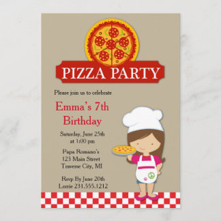 Filles Pizza fête Anniversaire Invitation