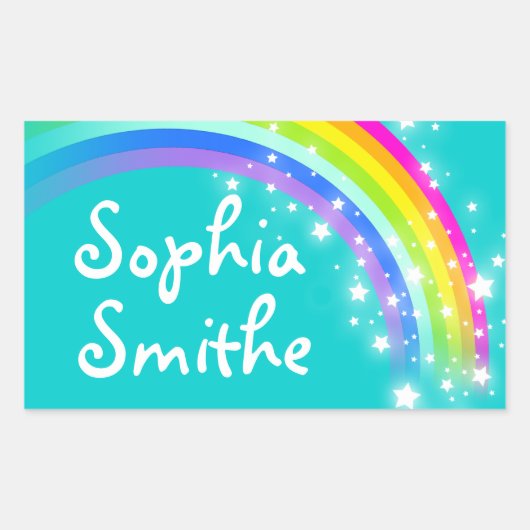 Filles rainbow nom turquoise id étiquette autocoll (Devant)