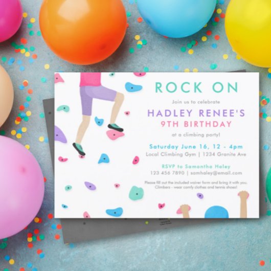 Filles Rock Escalade Anniversaire Fête Invitation