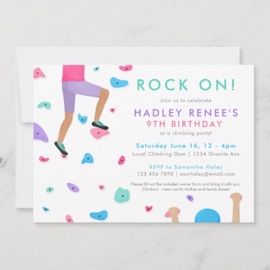 Filles Rock Escalade Anniversaire Fête Invitation (Devant)