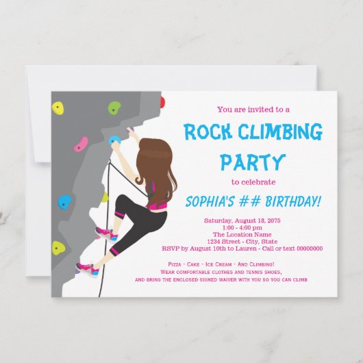 Filles Rock Escalade Anniversaire Invitations (Devant)
