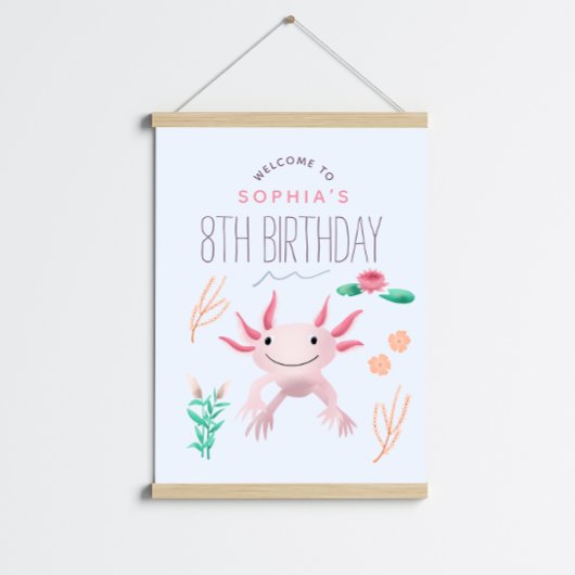 Filles rose Kawaii Axolotl Affiche de bienvenue d'