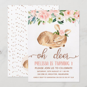 Filles Rose Oh Deer Invitation de fête d'anniversa