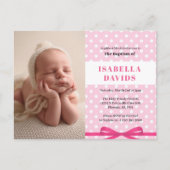 Filles rose simple élégant baptême invitation (Devant)