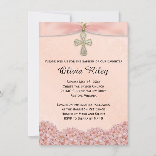 Filles roses Baptême Christening Invitation (Devant)