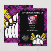 Filles roses Photo Bowling Party Invitation (Devant / Derrière)