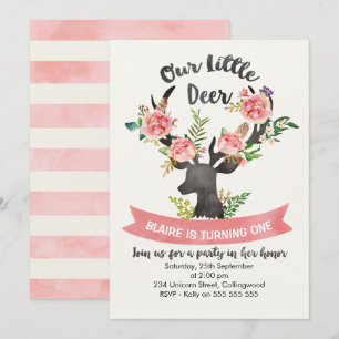 Filles Rousses Florales Cerfs Invitation Anniversa