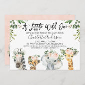 Filles Safari Animaux Baby shower Invitation (Devant / Derrière)
