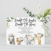 Filles Safari Animaux Twins Baby shower Invitation (Debout devant)
