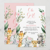 Filles Safari Floral Wreath Baby shower Invitation (Devant / Derrière)