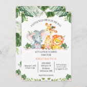 Filles Safari verdure Baby shower Invitation (Devant / Derrière)