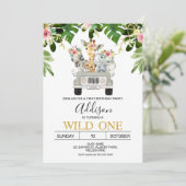 Filles Safari Wild Un Anniversaire Invitation (Debout devant)