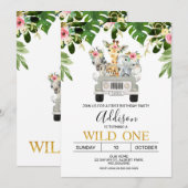 Filles Safari Wild Un Anniversaire Invitation (Devant / Derrière)