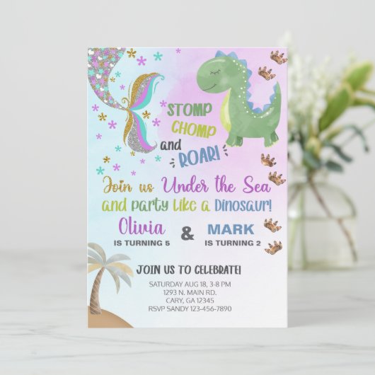Filles sirène et invitation d'anniversaire de dino (Debout devant)