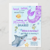 Filles sirène et invitation d'anniversaire de requ (Devant / Derrière)