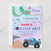 Filles sirène & monstre camion invitation d'annive (Devant)