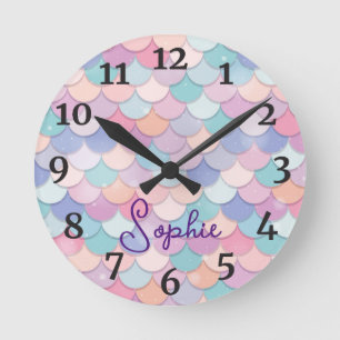 Filles Sirène Nom personnalisé Horloge