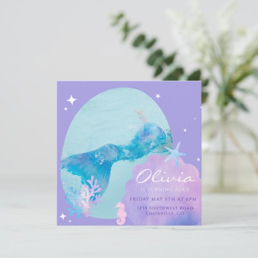 Filles sirène traîne sous la mer Invitation d'anni (Debout devant)