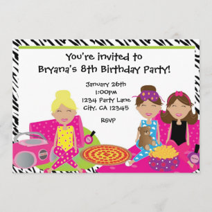 Filles Sleepover Fête de bois Zebra Invitation