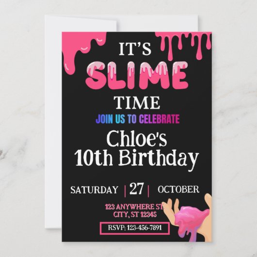 Filles Slime Invitation d'anniversaire (Devant)