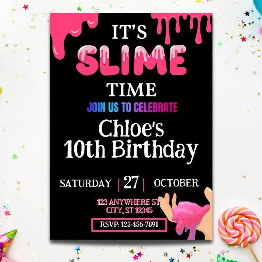 Filles Slime Invitation d'anniversaire