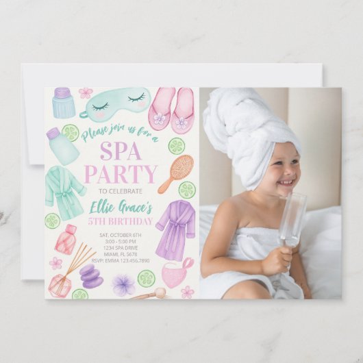 Filles Spa Anniversaire Photo Invitation (Devant)