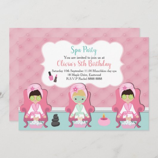 Filles Spa Invitation Pamper Invitation (Devant / Derrière)