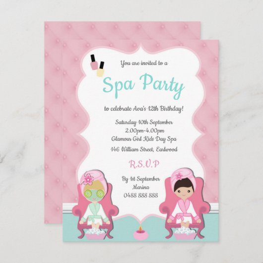 Filles Spa Invitation Pamper party Invitation (Devant / Derrière)
