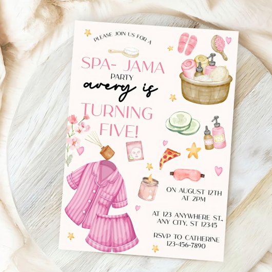 Filles Spa Rose-Jama Sleepover Invitation Annivers