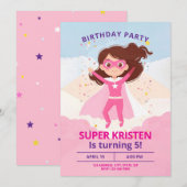 Fille's Super Hero Invitations d'anniversaire - Ed (Devant / Derrière)