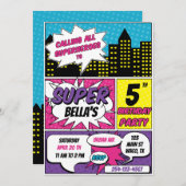 FILLES SUPERHÉROS ANNIVERSAIRE INVITATION (Devant / Derrière)