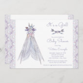 Filles TeePee Baby shower Invitation Lavande Dente (Devant / Derrière)
