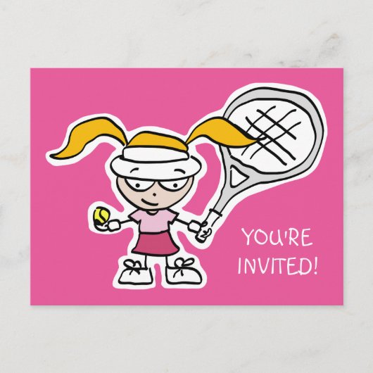 Filles tennis Anniversaire fête invitation cartes  (Devant)